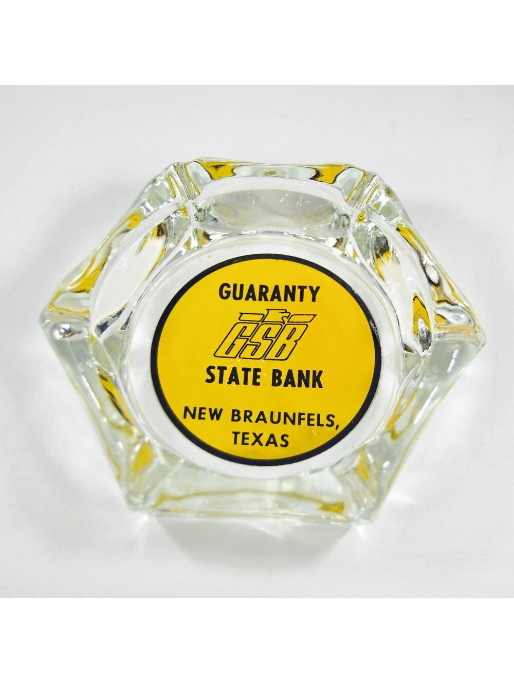 Vintage New Braunfels Texas Ashtray Guaranty State Bank Glass MCM Advertising